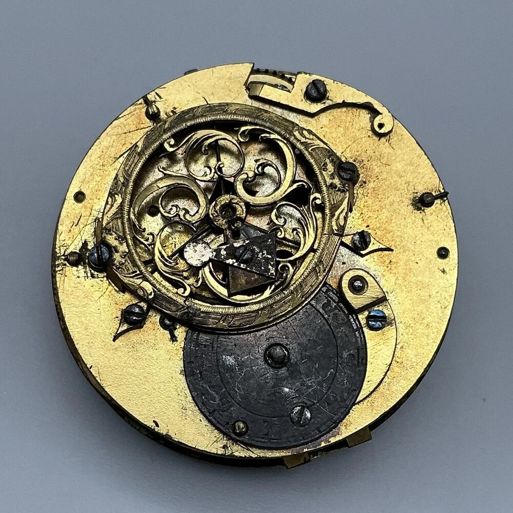 Antique Verge Fusee Pocket Watch Men 36mm Enamel Key Movement Manual Not Running